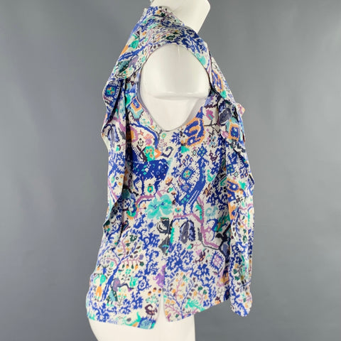 ISABEL MARANT Size 2 Blue White Abstract Sleeveless Casual Top