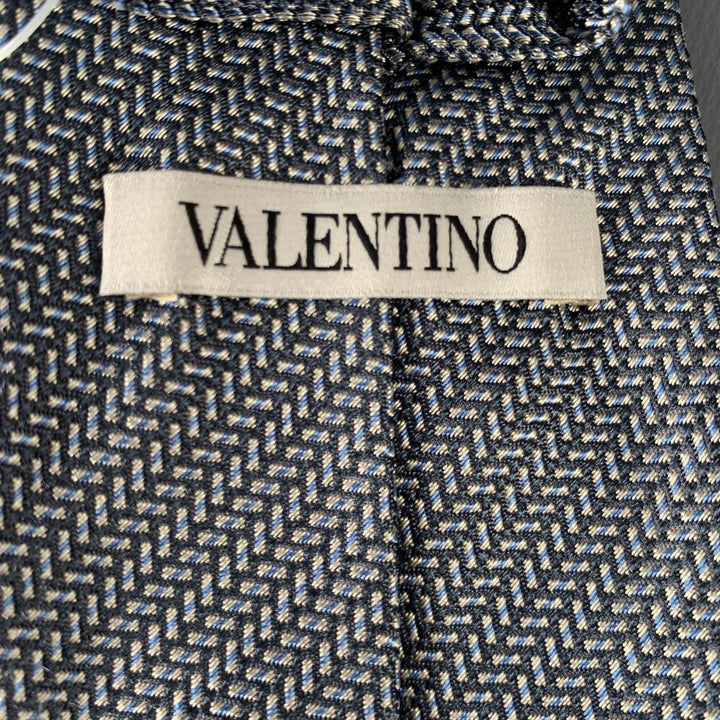 VALENTINO Green Light Blue Textured Silk Tie