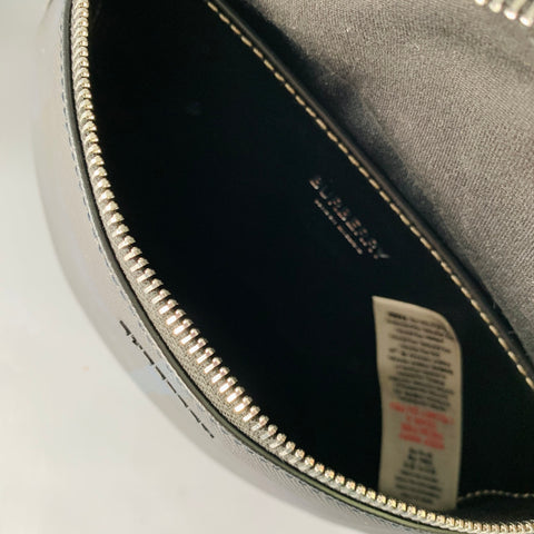 BURBERRY Black Navy Blackwatch Leather Trim Saffiano Canvas Belt Bag