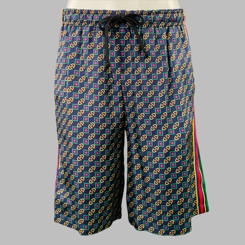 GUCCI Size S Green Multi Color Stripe Cotton Polyamide Drawstring Shorts