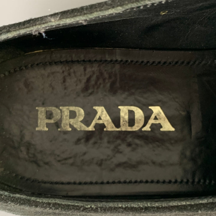 PRADA Size 8 Black Suede Pointed Toe Lace-Up Shoes
