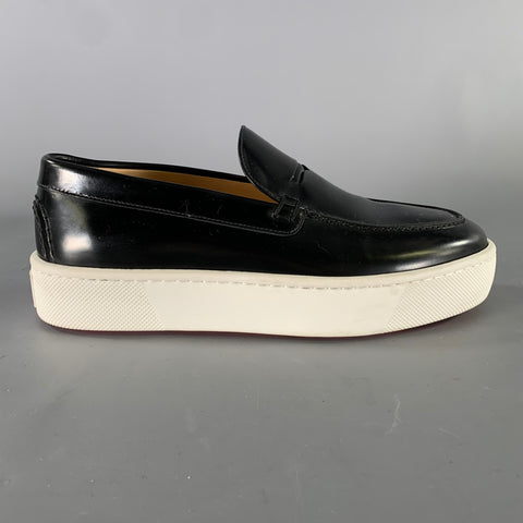 CHRISTIAN LOUBOUTIN Size 6 Black Red Color Block Leather Yacht Loafers