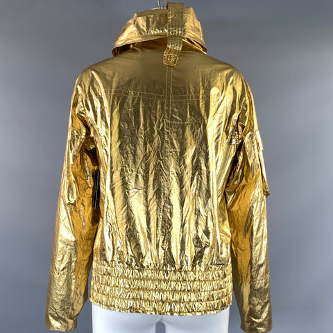 RALPH LAUREN Size M Gold Cotton Metallic Zip Up Jacket