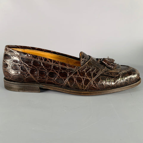 A.TESTONI Size 8.5 Brown Alligator Leather Moccasin Loafers