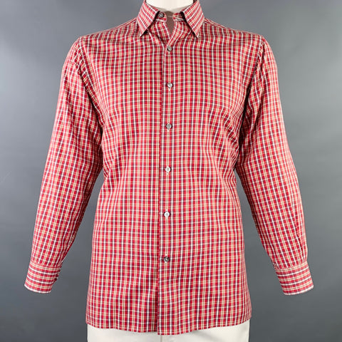 Chemise manches longues Ermenegildo Zegna en coton à carreaux rouges et bruns, coupe incurvée, taille L