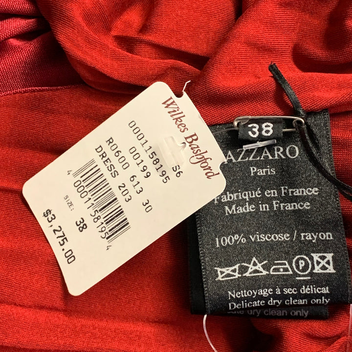 AZZARO Size 6 Woven Venus Red Viscose Plunging V-Neck Knee Length Cocktail Dress