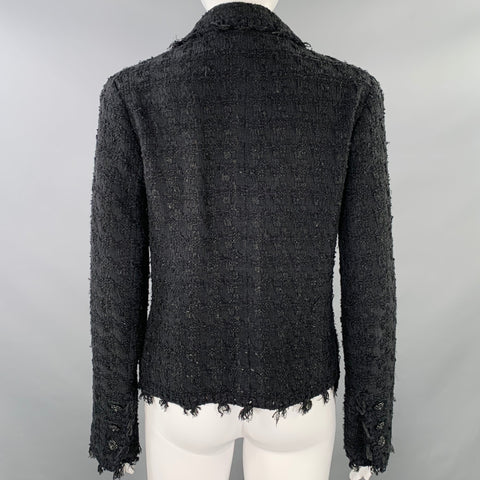 CHANEL Size 4 Black Cotton Blend Boucle Single Breasted Jacket Blazer