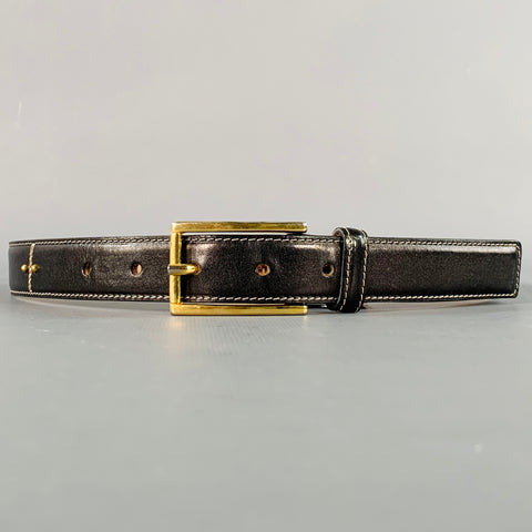 SAKS FIFTH AVENUE Size M Black Gold Studded Leather Belt