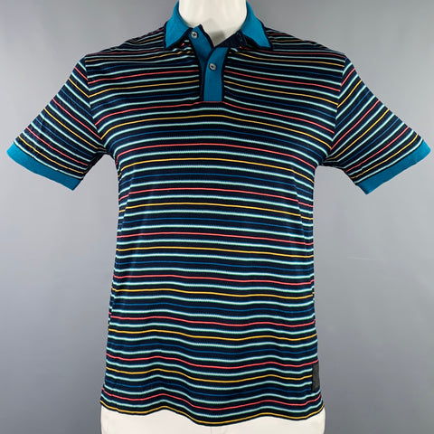 PAUL SMITH Size L Black Multi Color Stripe Cotton Contrast Trim Polo
