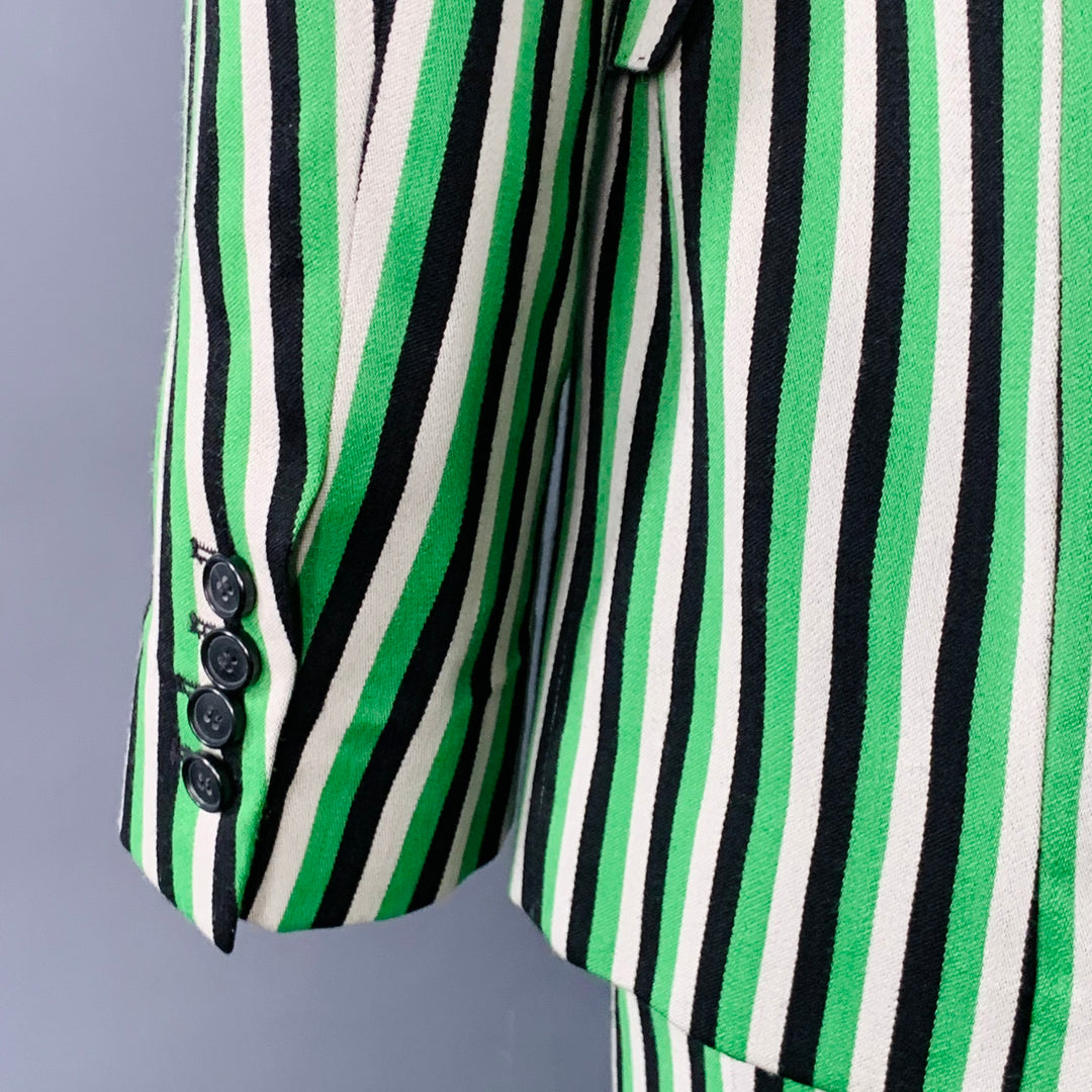 WALTER VAN BEIRENDONCK SS17 Size 42 Long Green Black White Wool Cotton Stripe Suit