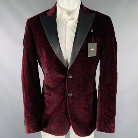 JOSEPH ABBOUD Taille 40 Veste de smoking en coton à motif cachemire noir bordeaux