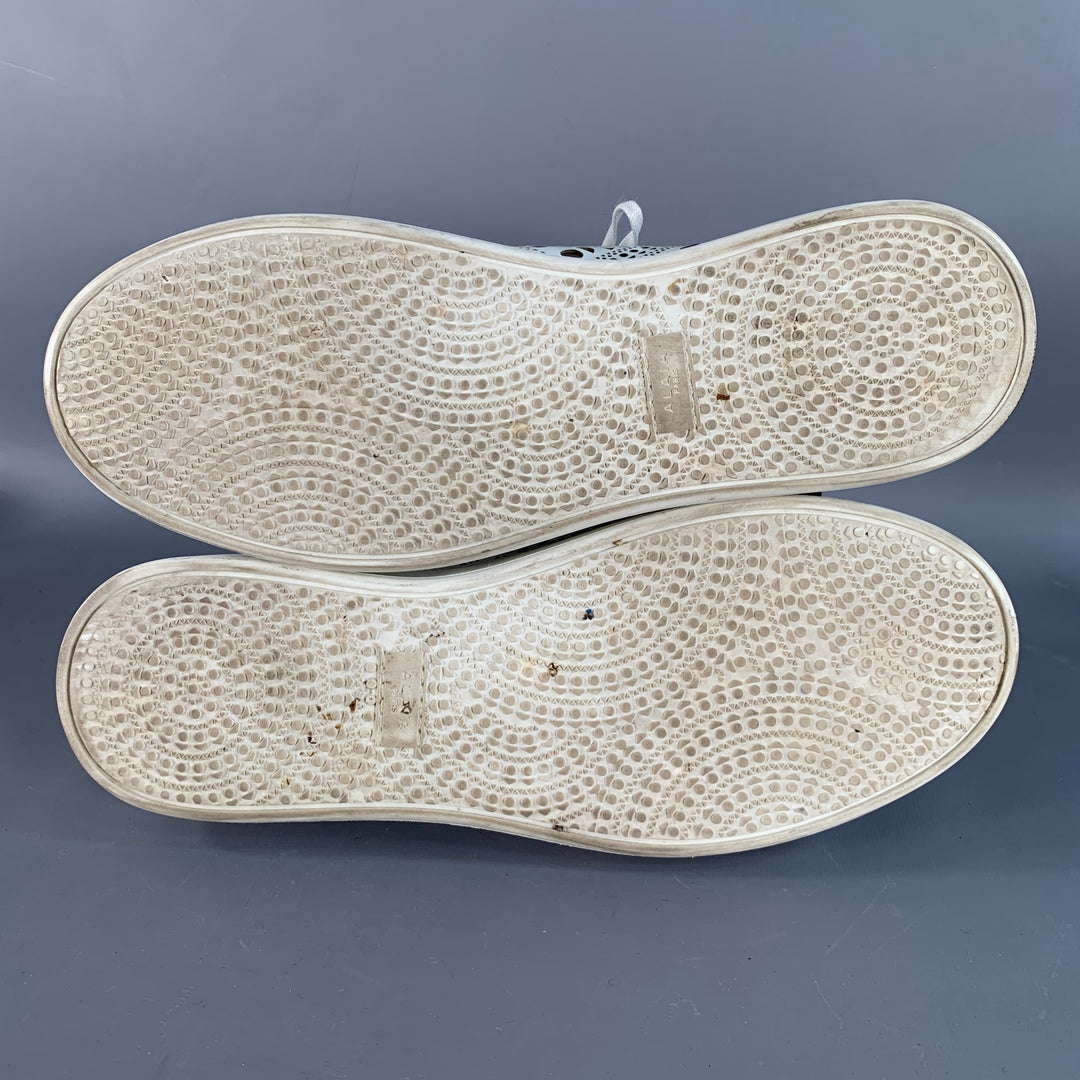 ALAIA Size 9 White Silver Perforated Patent Leather Low Top Sneakers