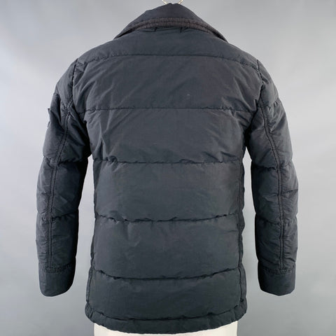 STONE ISLAND Size L Black Cotton Blend Double Breasted Coat