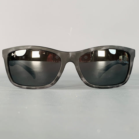 MAUI JIM Puhi Matte Grey Black Marbled Acetate Wrap Around Sunglasses