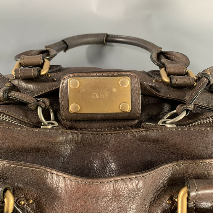 CHLOE Brown Gold Pebble Grain Leather Satchel Bag