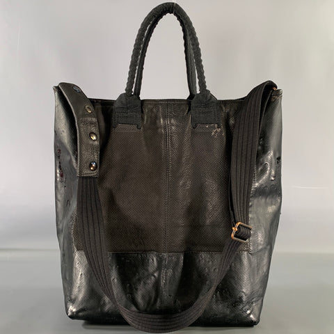 OXS Black Solid Leather Cross Body Tote Bag