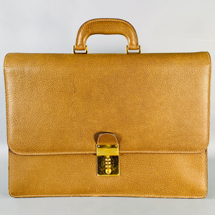 GUCCI Vintage Tan Pebble Grain Leather Combo Lock Briefcase