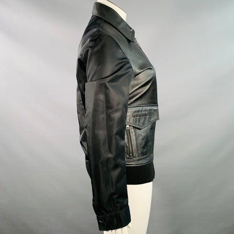 JOHN RICHMOND Size XL Black Faux Leather Polyamide Zip Up Jacket