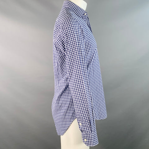 CULTURATA Size M White Navy Blue Gingham Cotton Tailored Fit Long Sleeve Shirt