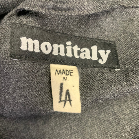 MONITALY Taille L Gris Anthracite Laine Manteau ceinturé ouvert à capuche