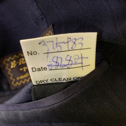 E-RAVE CUSTOM SHOP Chest Size 40 Navy Rust Stripe Wool Notch Lapel 34 32 Suit
