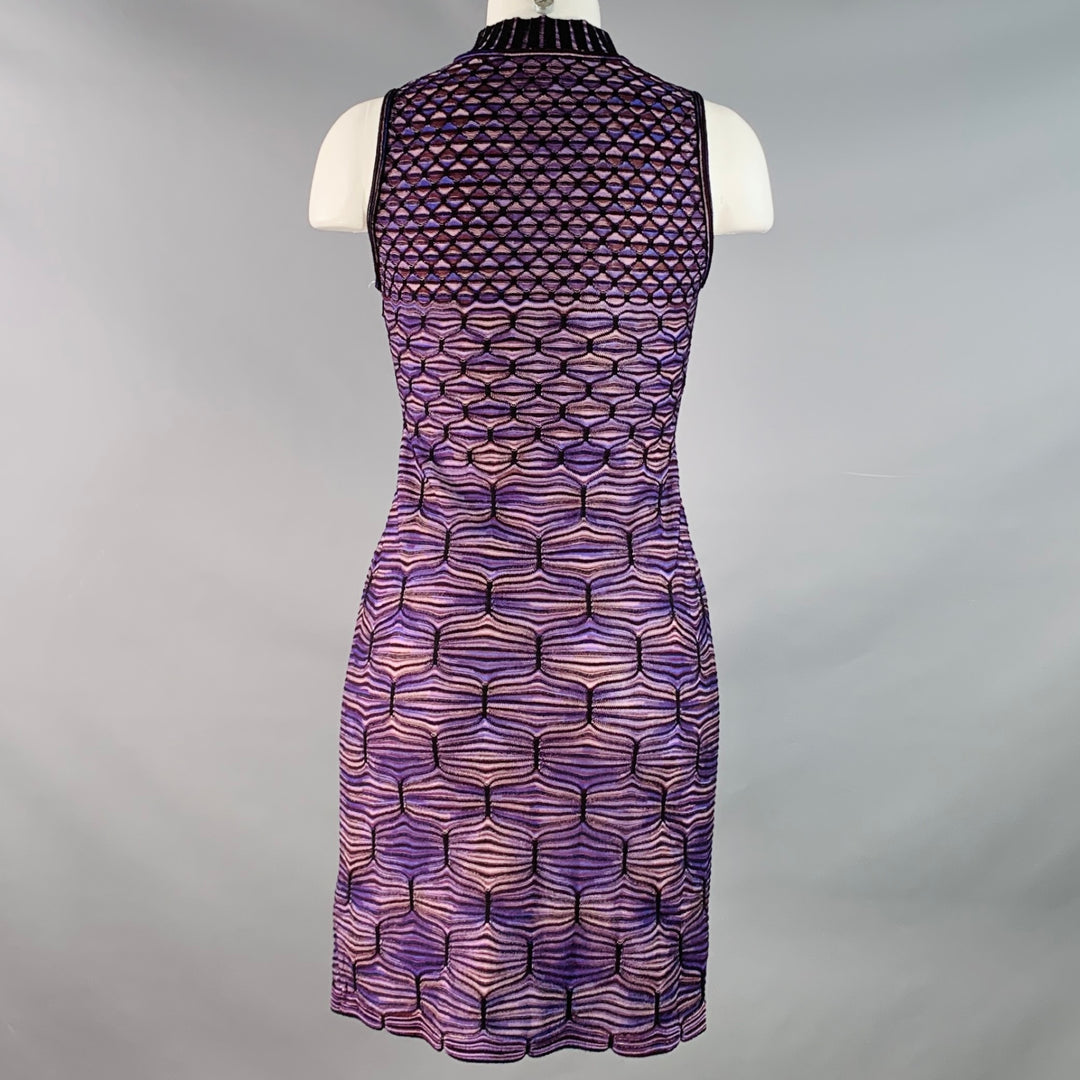 MISSONI Size 2 Purple Wool Blend Geometric High Neck Midi Dress