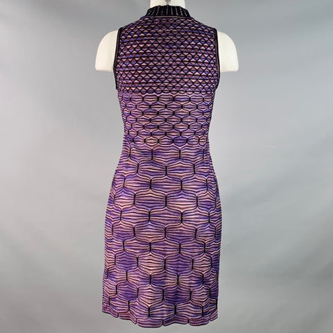 MISSONI Size 2 Purple Wool Blend Geometric High Neck Midi Dress