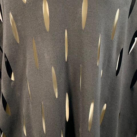 MAISON SPECIAL Limited Edition Size M Black Perforated Rayon Blend Oversized Polo