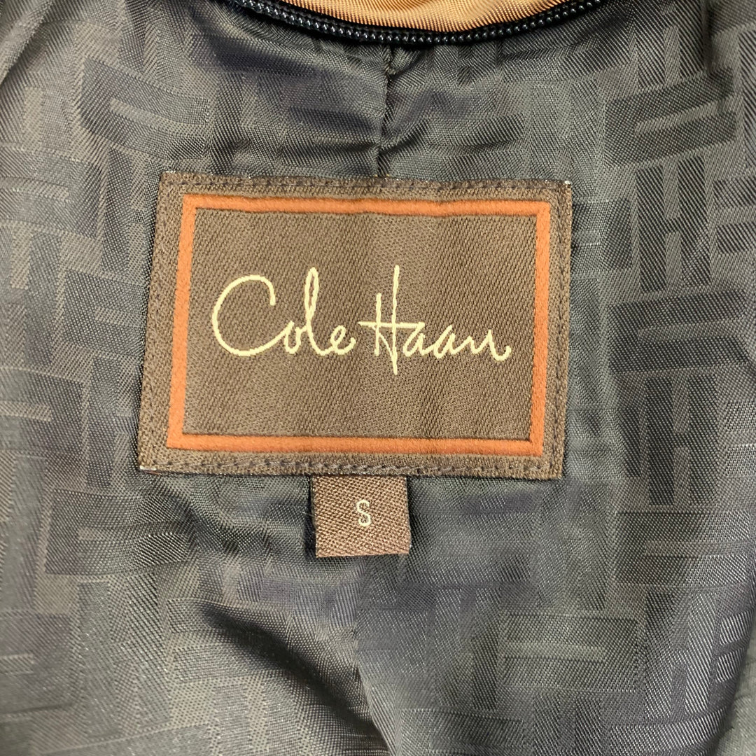 COLE HAAN Size S Black Lambskin Leather Zip Up Coat