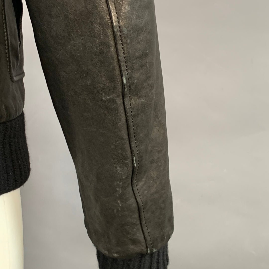 DANIELE ALESSANDRINI Size 40 Black Leather Contrast Trim Jacket