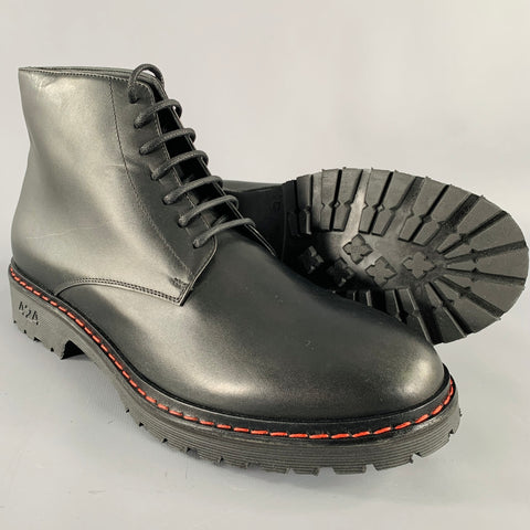 424 ON FAIRFAX Size 11 Black Contrast Stitch Leather Lace-Up Boots