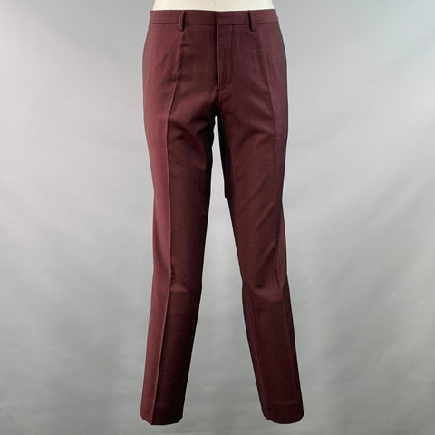 HUGO BOSS Size 40 Burgundy Virgin Wool Mohair Single Breasted Notch Lapel Suit