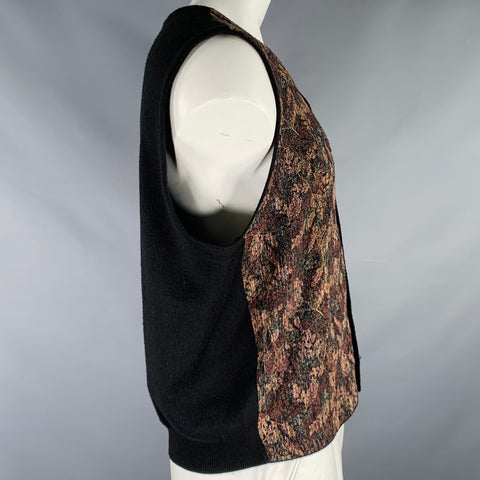 JHANE BARNES Taille XL Gilet boutonnage en mélange de laine tissée noir et beige