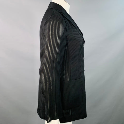 AKRIS Size 10 Black Polyester Textured Stripe Notch Lapel Jacket Blazer