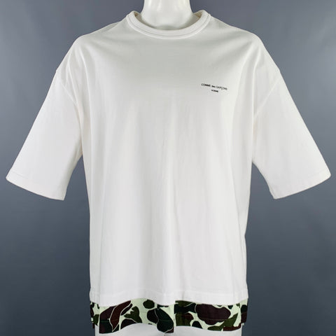COMME des GARCONS HOMME 2021 Size XL White Green Mixed Fabrics Cotton T-shirt