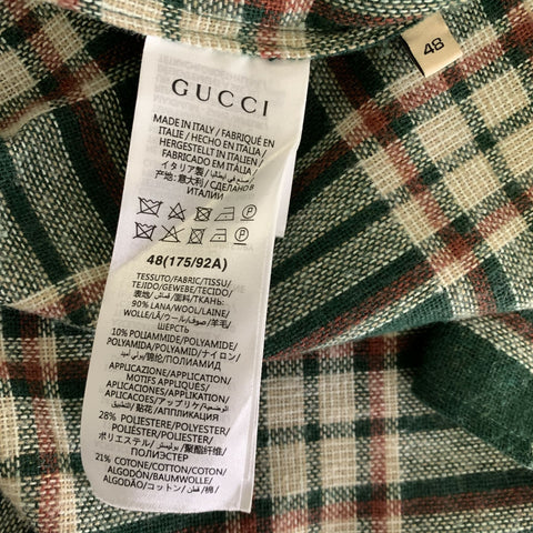 GUCCI Size 38 Green Beige & Brown Plaid Wool Polyamide Long Sleeve Shirt