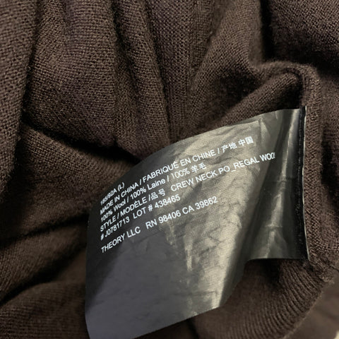 THEORY Size L Brown Wool Crew Neck Pullover