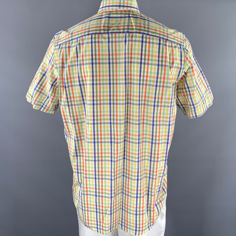 SINICO VERONA Size XL White Multi-Color Gingham Button Down Short Sleeve Shirt