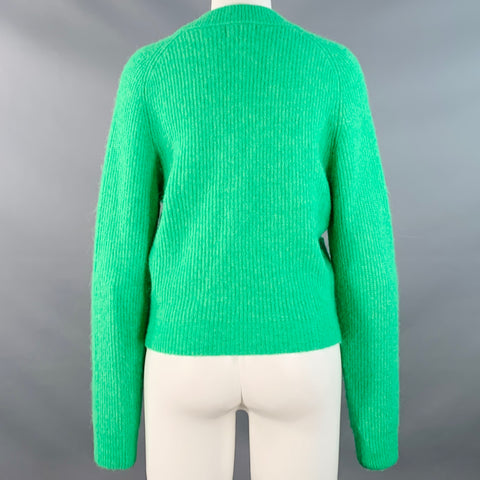 GANNI Size S Green Alpaca Blend Rhinestones Cropped Cardigan