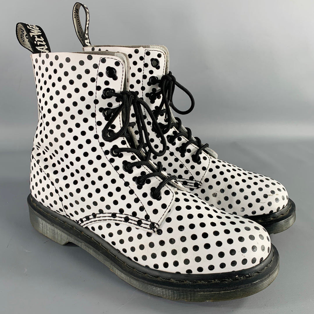 DR. MARTENS Size 9 White Black Leather Polka Dot Lace-Up  display picture 1