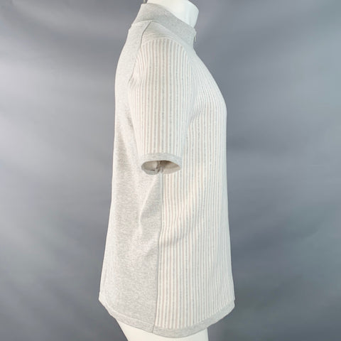 REISS Size M Waver Grey Cream Beige Stripe Cotton Blend 1/4 Zip Pullover