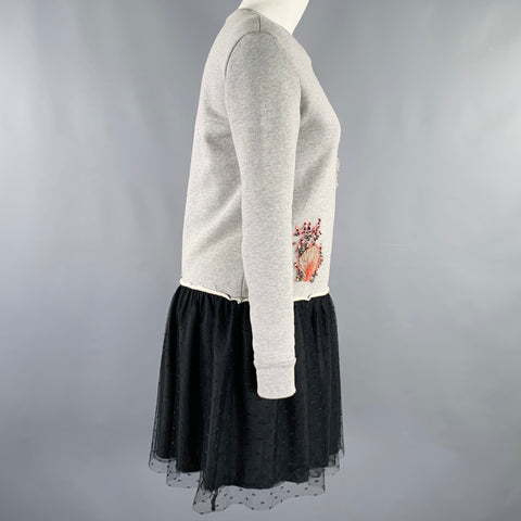 RED VALENTINO Size XS Grey Black Cotton Embroidered Sweatshirt Dress