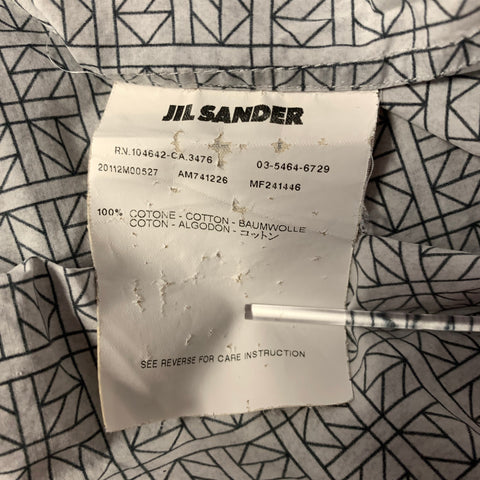 JIL SANDER Size S Grey Black Geometric Pointed Collar Long Sleeve Shirt