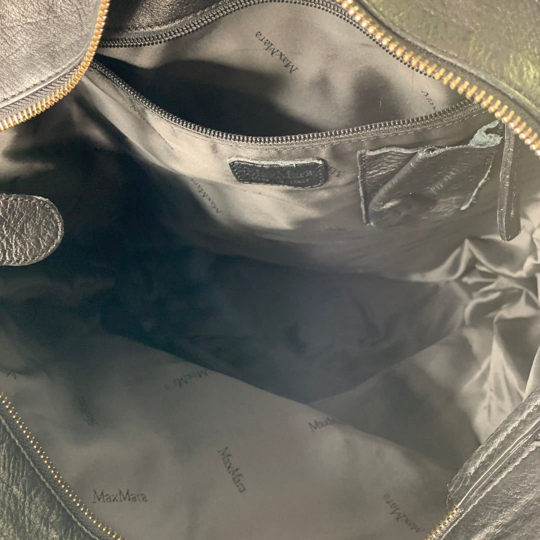 MAX MARA Black Leather Tote Top Handles Zip Handbag