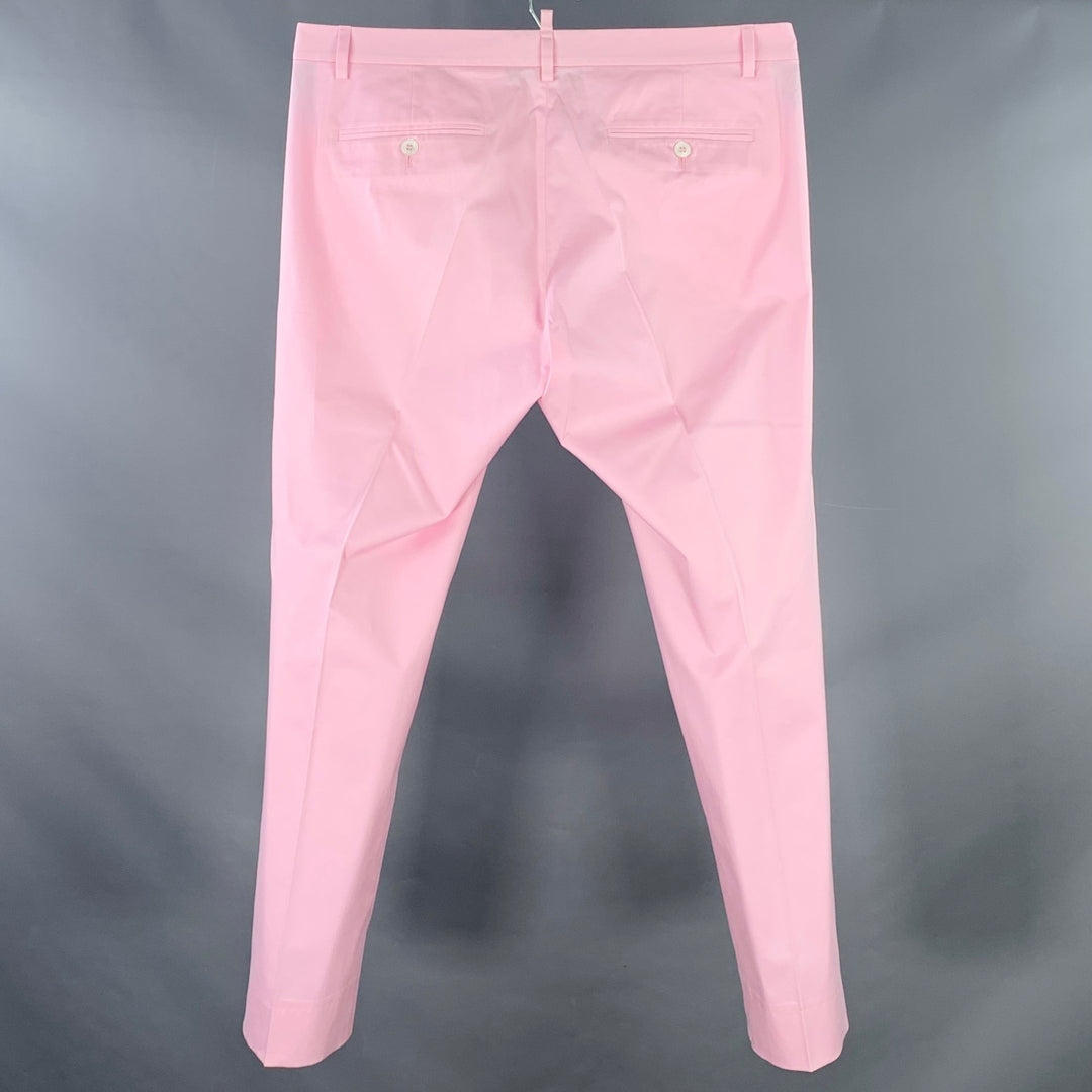 DSQUARED2 Size 34 Pink Twill Cotton Blend Flat Front Tapered Button Fly Dress Pants
