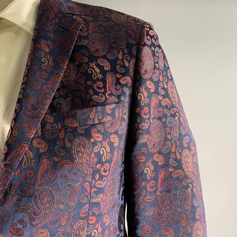 TALLIA Chest Size 42 Navy Burgundy & Green Paisley Polyester Sport Coat