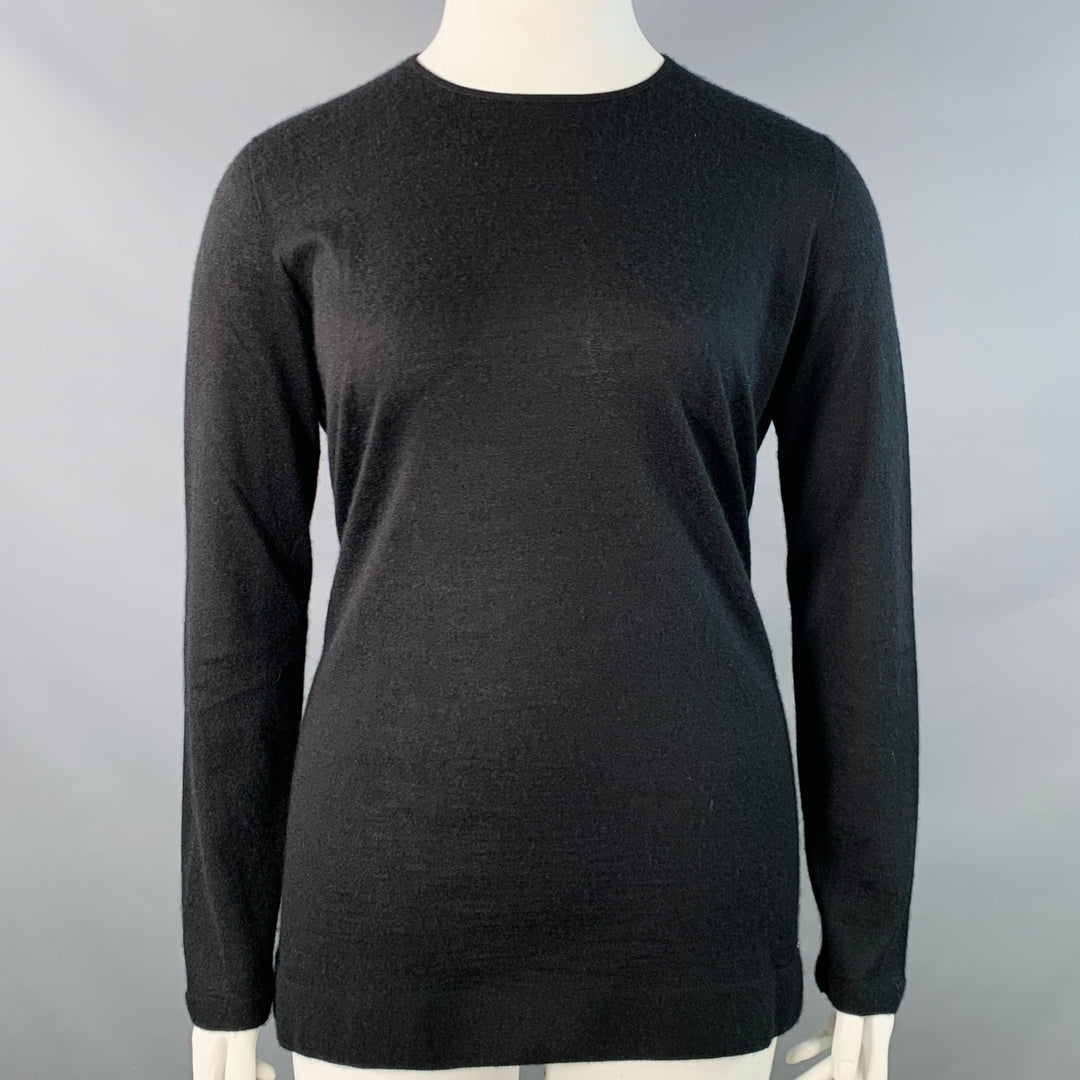 AKRIS Size 14 Black Cashmere Silk Crew Neck Pullover