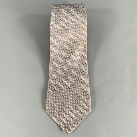 SALVATORE FERRAGAMO Grey Blue Leaves Silk Tie