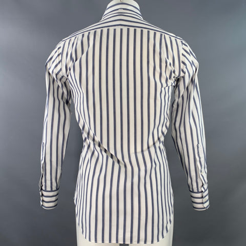 THOM BROWNE Size S White Navy Stripe Cotton One pocket Long Sleeve Shirt