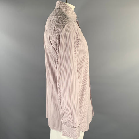 TOM FORD Size XL White Purple Stripe Cotton Pointed Collar Long Sleeve Shirt